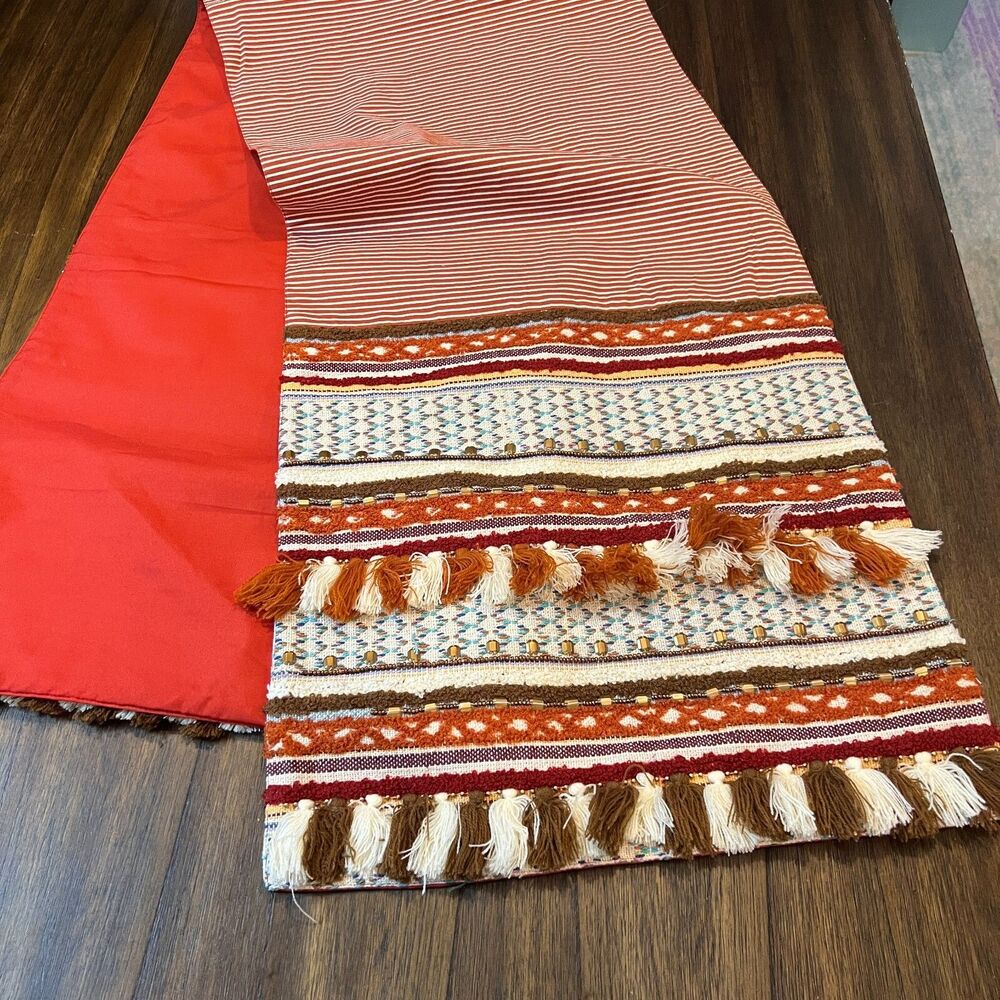 Artistic Accents boho fall tassel Table Runner 13" X 66" embellishment cotton